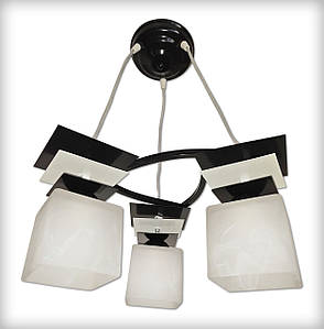 Підвісна люстра на 3 плафони для великої кухні, дитячої, спальні, кабінету Астра/3 чорно-біла