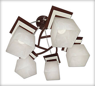 Люстра підвісна на 5 плафонів для великої кухні, дитячої, спальні Астра/5 коричнево-біла