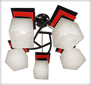 Люстра підвісна на 5 плафонів для великої кухні, дитячої, спальні Астра/5 черно-червона