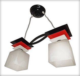 Чорно-червоно-біла підвісна люстра на 2 плафони для дитячої, кухні, спальні, коридору Астра/2