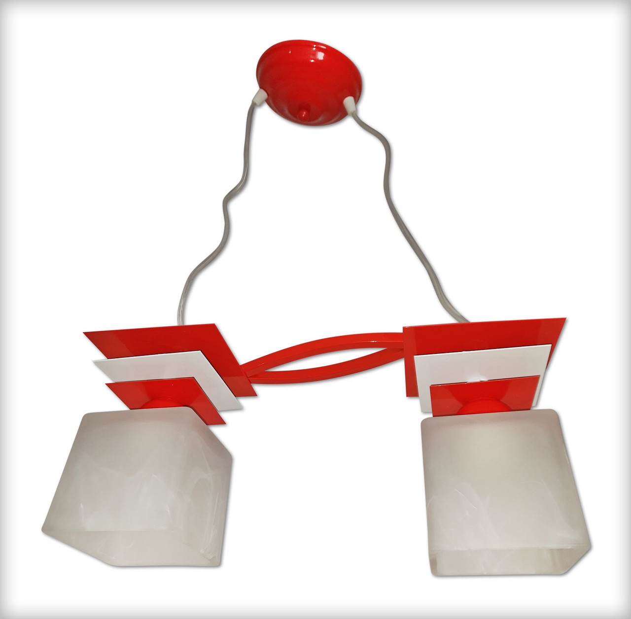 Світильник підвісний на 2 плафони для дитячої, кухні, спальні, коридору Астра/2 червоно-білий