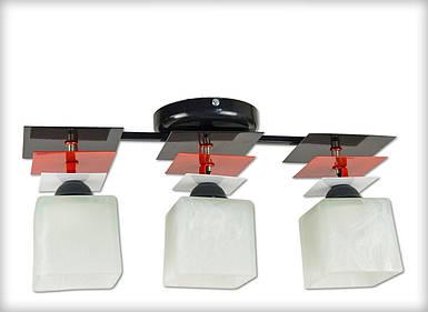 Стельова люстра в стилі модерн на 3 плафони для кухні, спальні, дитячої, коридору Астра/3 чорно-червоно-біла