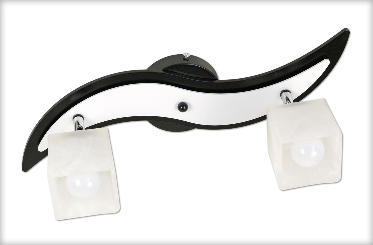 Стельовий світильник з 2 плафонами на шарнірах для кухні спальні дитячої коридору гардеробної Зоряна/2 чорно-біла