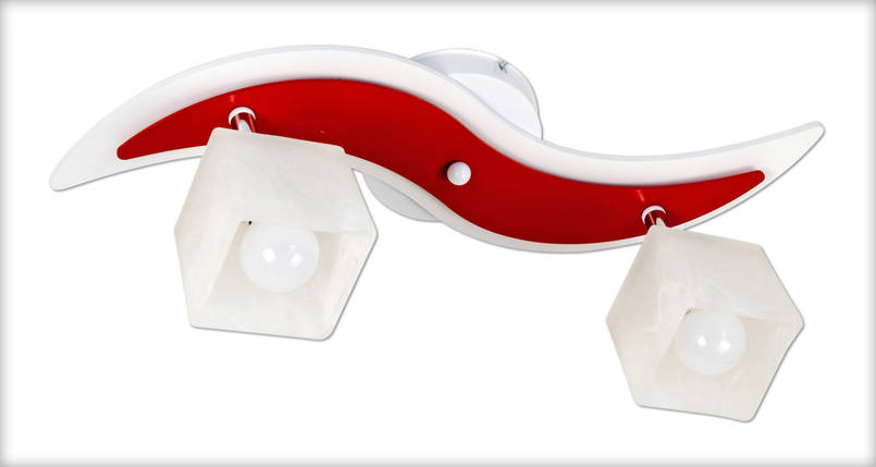 Стельовий світильник з 2 плафонами на шарнірах для кухні спальні дитячої коридору гардеробної Зоряна/2 біло-червоний, фото 2