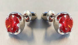 Сережки-гвоздики ХР із червоними цирконами. Родій. Діаметр: 9 мм.
