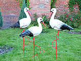 Сім'я лелек, два великих і один маленький - садові фігури з кераміки на металевих лапках (ББМ), фото 2