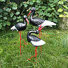 Сім'я з трьох чорних лелек для саду - садові фігури з кераміки на металевих лапках (БМУ)