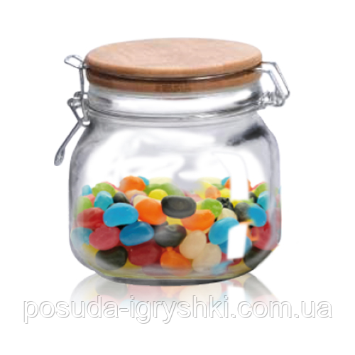 7088-7 Банка на затиску з бамбуковою кришкою 700 мл, фото 1