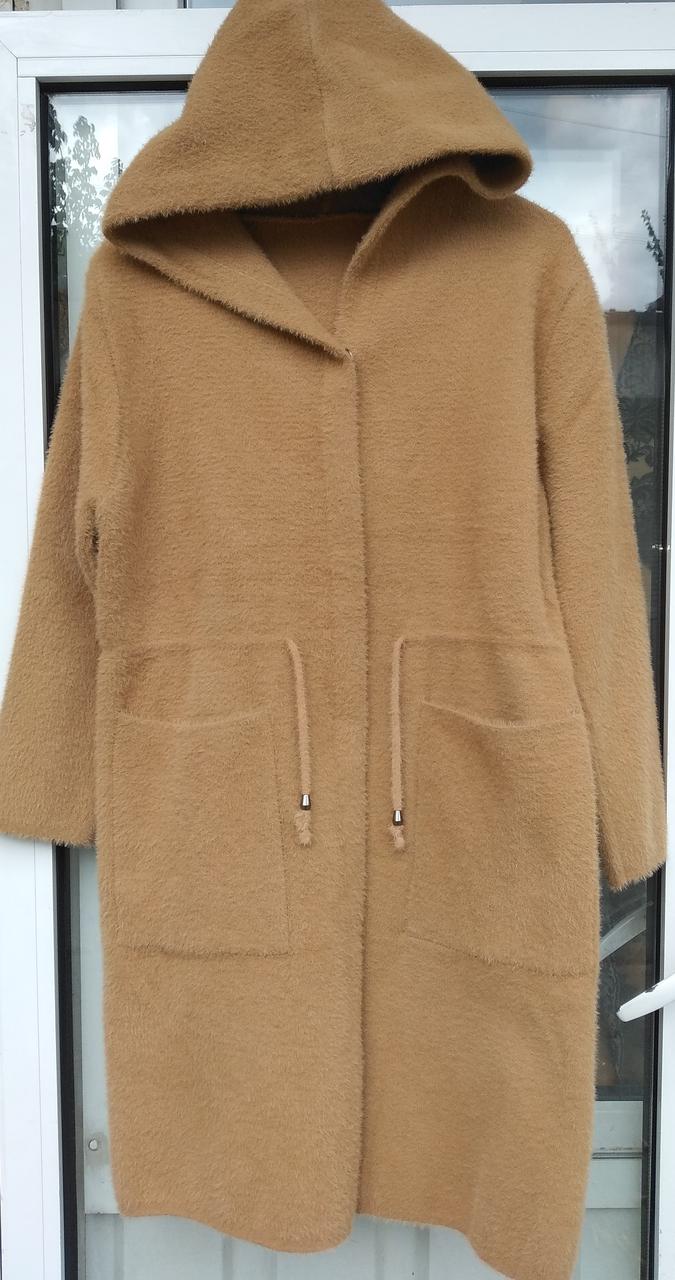 Женское пальто-кардиган из шерсти для осени коричневое - фото 1 - id-p1471481093
