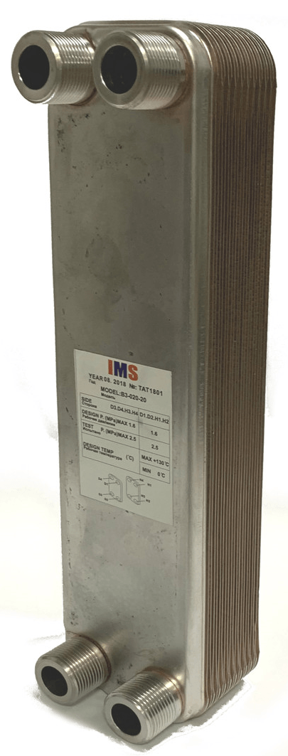 Пластинчастий теплообмінник IMS B3-020-20, Ø3/4" (30-40кВт)