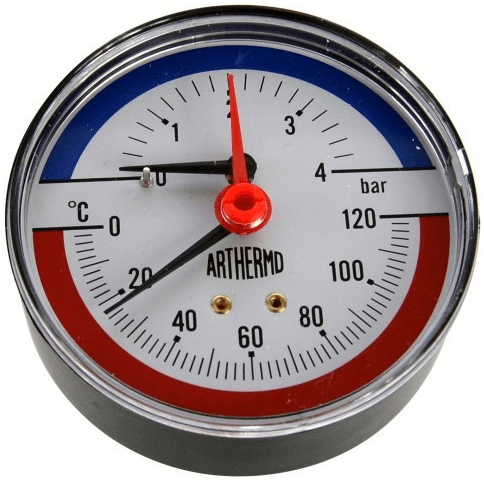 Термоманометр аксіальний Arthermo TI003 (Ø80мм 0-4Bar 0-120°C)