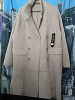 Женское пальто из шерсти серо-розовое сиреневый