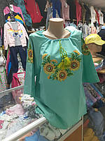 Рубашка женская Вышиванка Мята Подсолнухи крестиком Family Look р.46 - 60