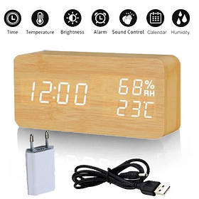 Годинник електронний настільний в дерев'яному корпусі VST-862S бежевий (біла підсвітка)