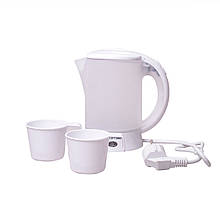Чайник електричний Kamille 0.6л пластиковий (білий / матовий c чашками і ложками) KM-1718A