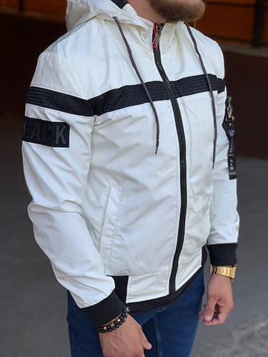 Ветровка куртка мужская демисезонная молочная с капюшоном непромокаемая ...