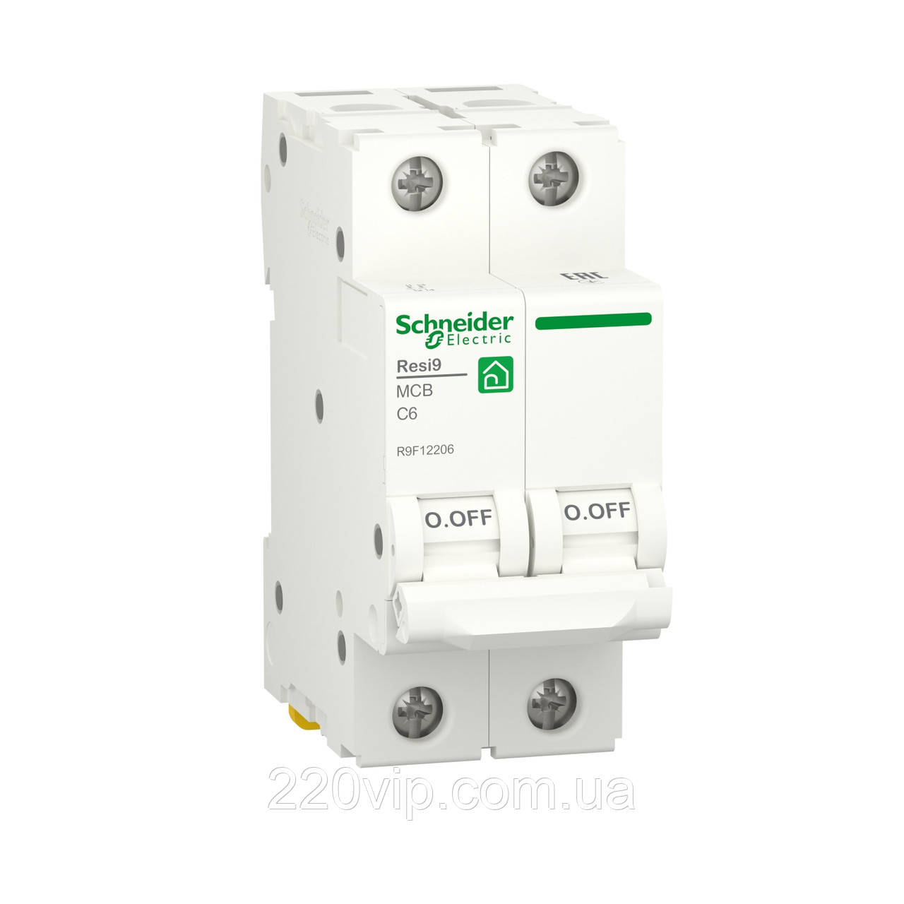2P 6А C 6kA RESI9 Автоматичний вимикач Schneider-Electric двополюсний, R9F12206, модульний Шнайдер