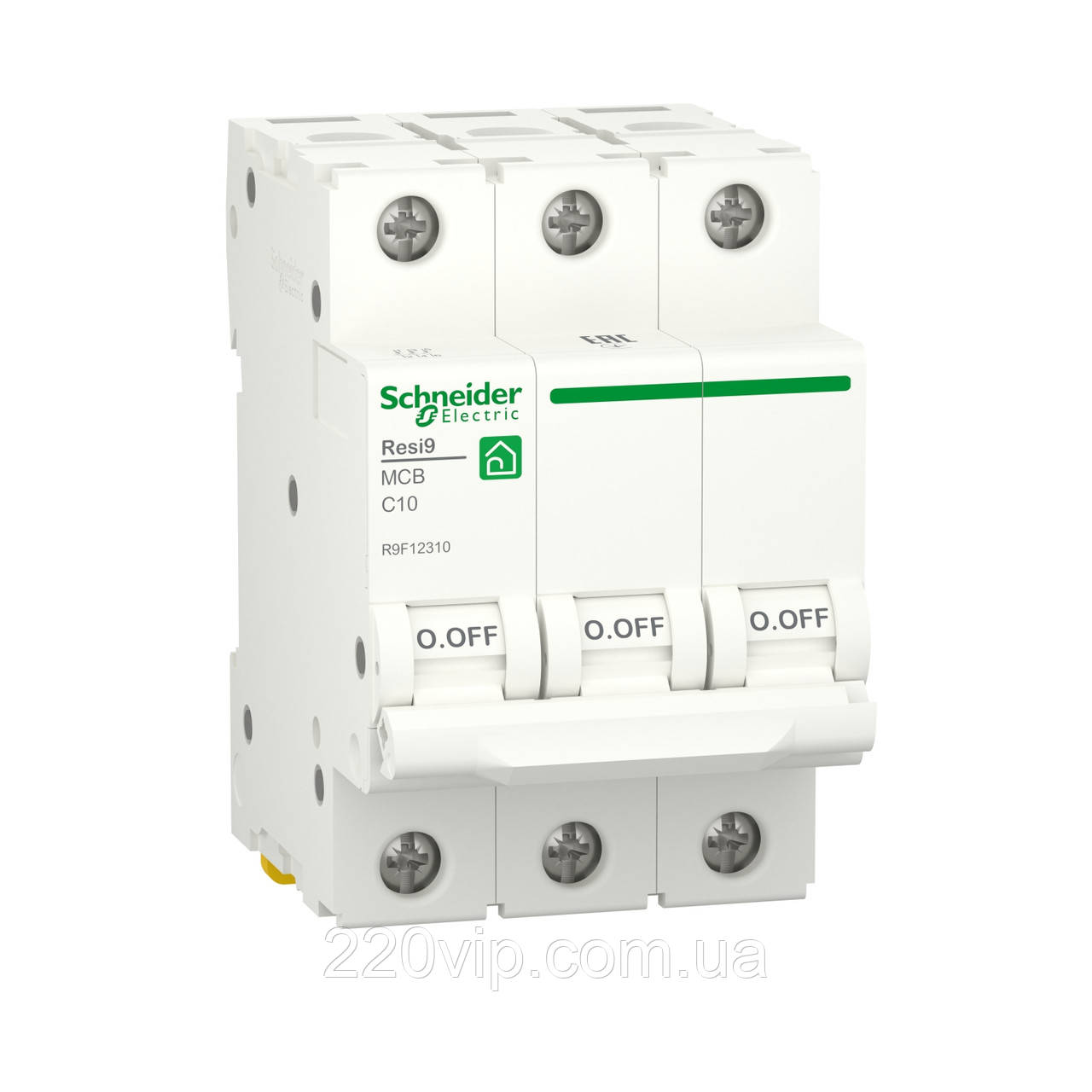 3P 10А C 6kA RESI9 Автоматичний вимикач Schneider-Electric триполюсний, R9F12310, модульний Шнайдер