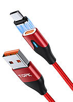 Магнитный USB кабель в оплётке TOPK AM63 быстрая зарядка и передача данных Красный, micro-USB