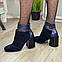 Сині жіночі черевики з квадратним носком. Натуральна замша і натуральна шкіра з лазерним напиленням, фото 4
