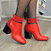Ботинки красные женские с квадратным носком. Натуральная кожа и замша