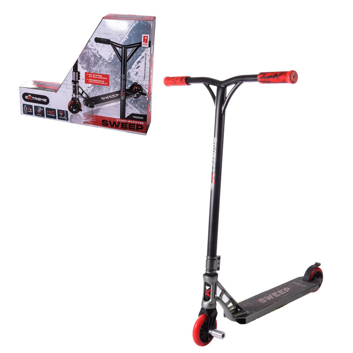 Самокат трюковий 2-х коліс. TR21010 СІРИЙ Extreme Motion SWEEP,колеса PU 110мм