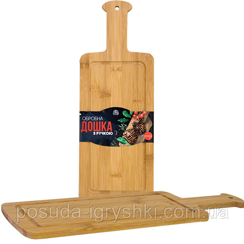 8832 Дошка обробна бамбукова з ручкою 40*14,5см., фото 1