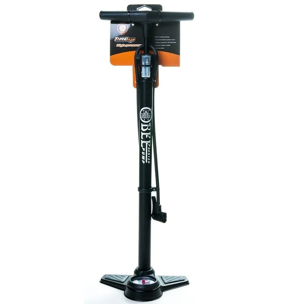 Насос велосипедний підлоговий BEE ZF-042 сталь AV/FV з манометром, фото 1