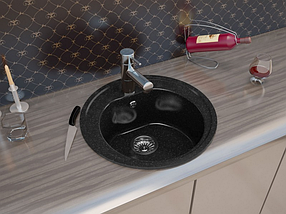 Кругла кухонна мийка MOKO ROMA Nero BRILLANTE на основі мармуру