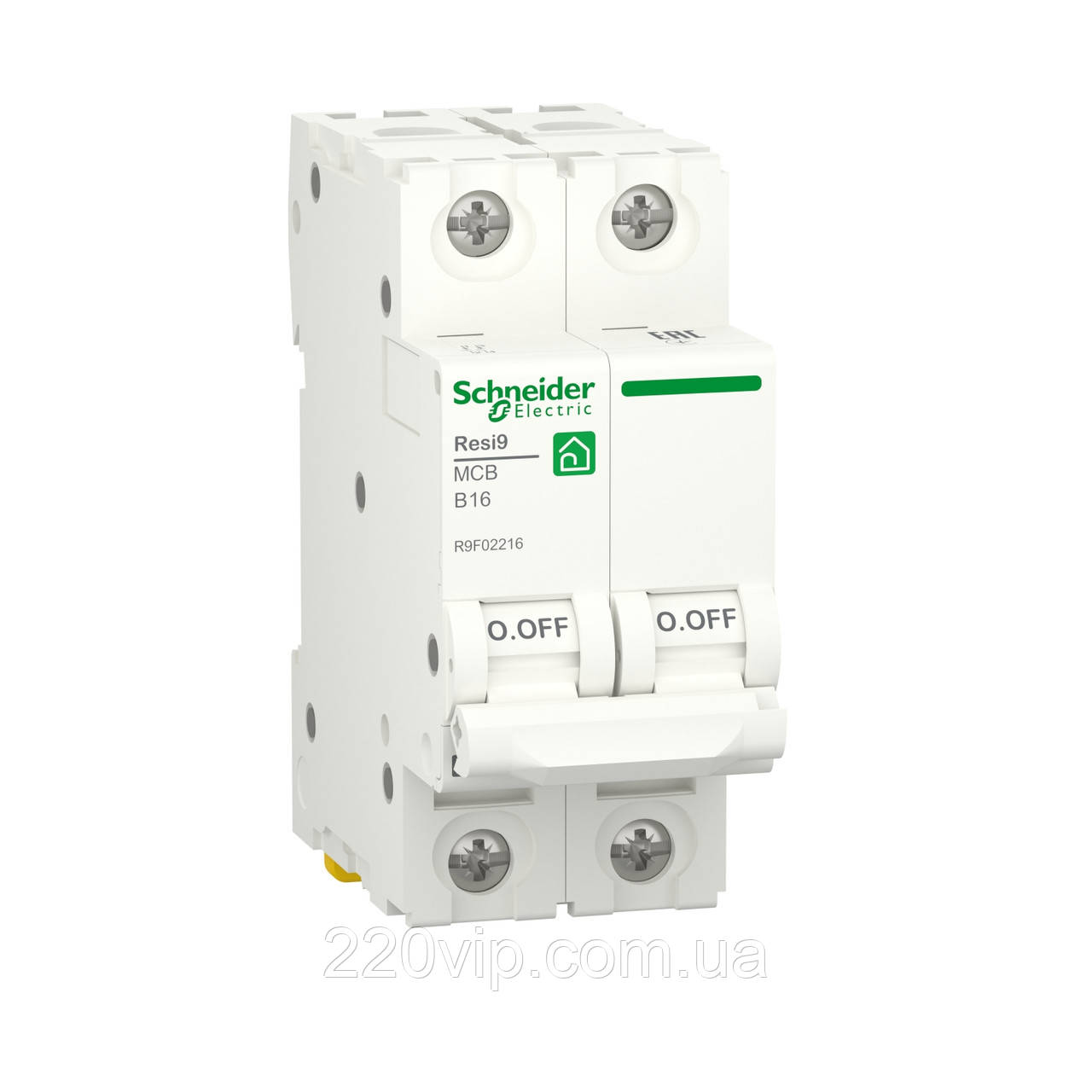 2P 16А B RESI9 Автоматичний вимикач Schneider-Electric двополюсний, R9F02216, модульний Шнайдер автомат