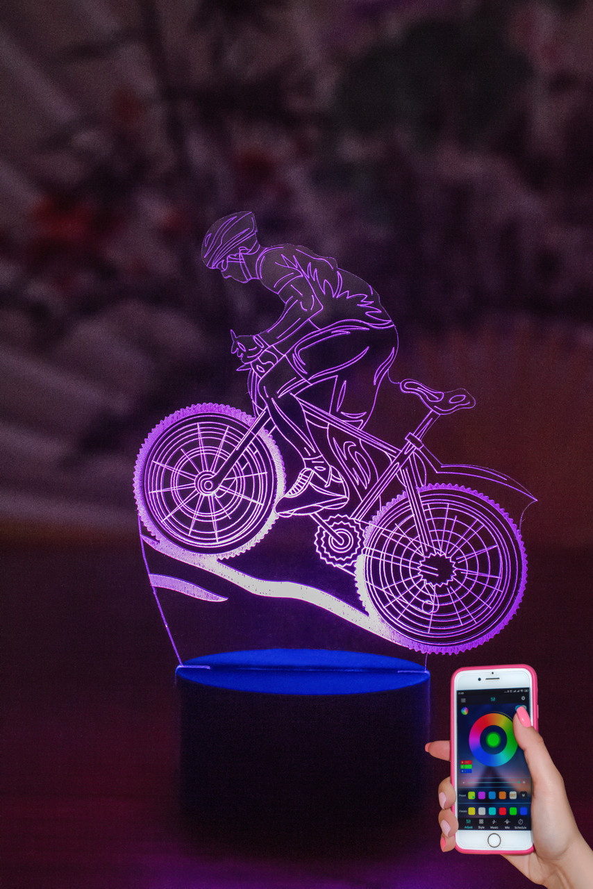 3d-світильник Велосипедист, 3д-нічник, кілька підсвічувань (на bluetooth), фото 1