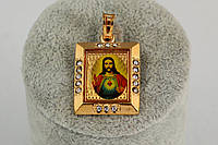 Ладанка Xuping Jewelry 2,3 см прямокутна Ісус з камінням кольорова золотиста