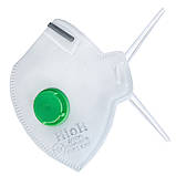 Захисна маска респіратор із клапаном НйоН FFP1 з кліпсою 3-шаровий білого кольору (Green valve 01), фото 3