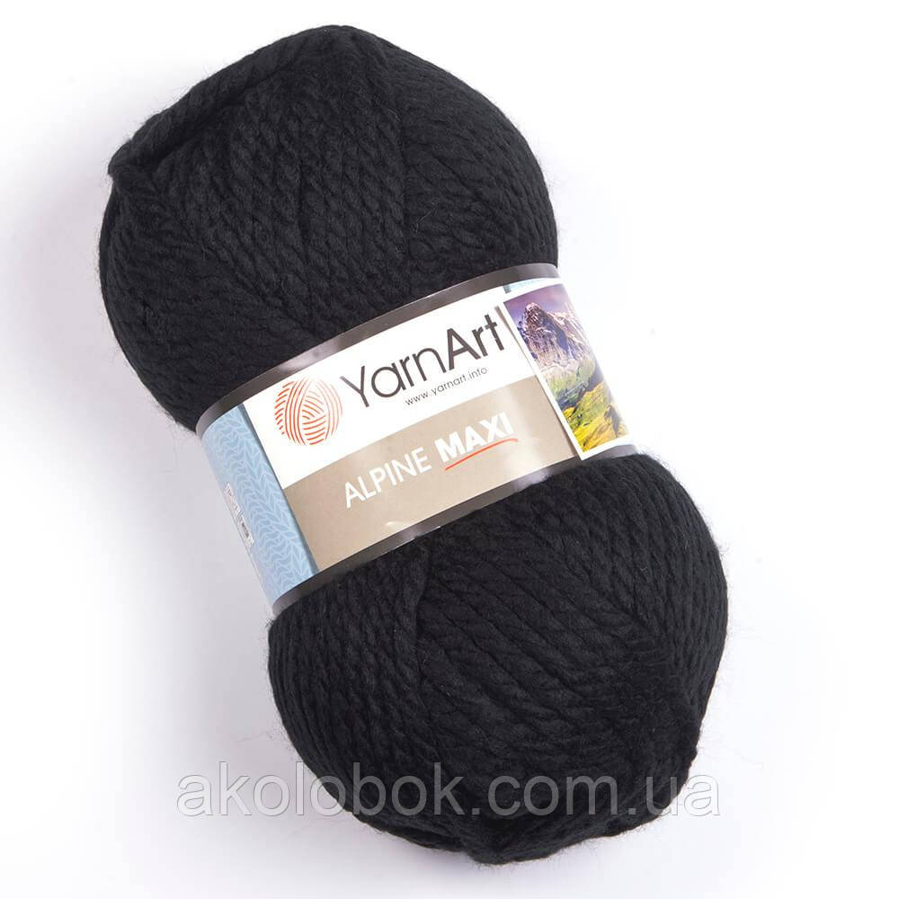 Пряжа для ручного в'язання YarnArt Alpine Maxi (Альпін максі) товста зимова пряжа нитки 661 чорний