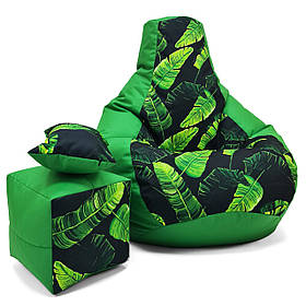 Крісло (крісло) мішок Груша XL 130*90 з Пуф +Подушка Оксфорд Принт зелене