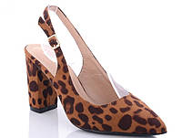 Туфли женские леопардовые эко замш на каблуке с открытой пяткой размер 36