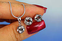 Набор Xuping Jewelry серьги гвоздики с кулоном без цепи двойные завитки 9 мм серебристый
