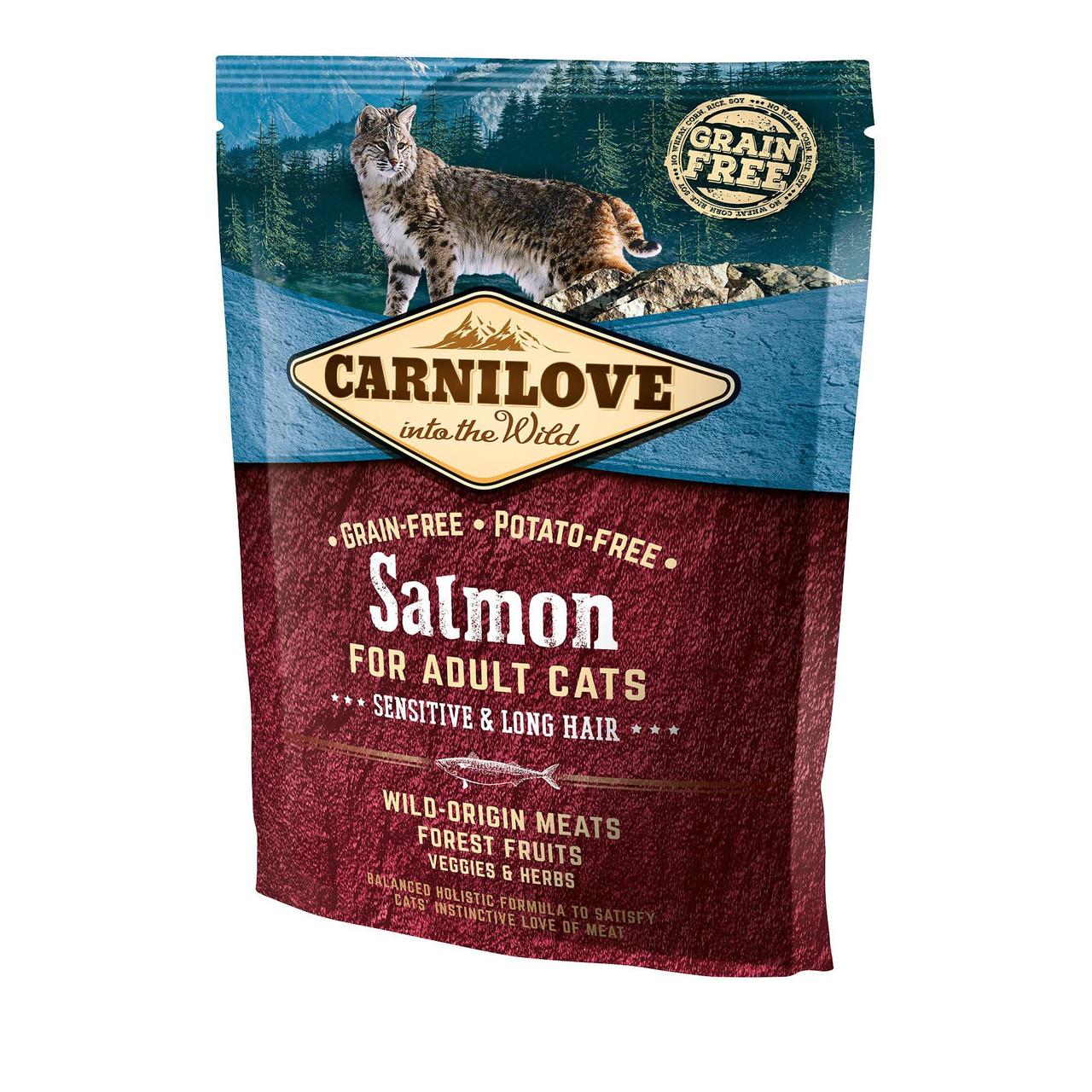 Сухий корм для котів з чутливим травленням Carnilove Cat Salmon - Sensitive & Long Hair з лососем 400 г