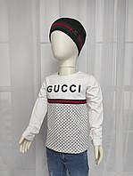 Дитяча фірмова біла футболка Гуччі з довгим рукавом