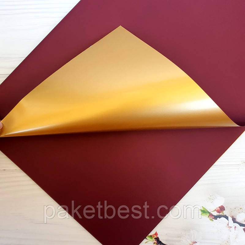 Калька для квітів двостороння ( 58х58 см) 20 штук (Золото - Темне бордо, фото 1