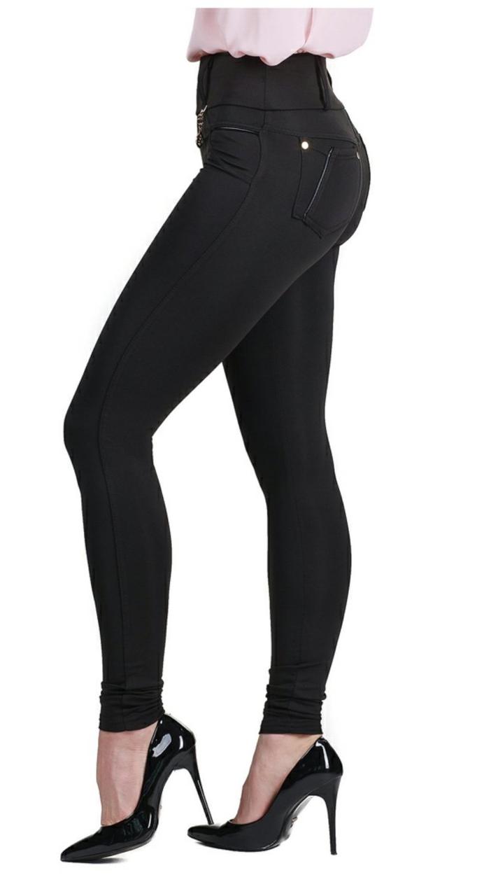 Легінси чорні жіночі з широким поясом. Лосіни чорні з кишенями, фото 1