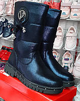 Зимові дутики, чобітки для дівчинки сині замшеві (ЕКО)35(21,5)36(22,2) запас 1,5+2 см