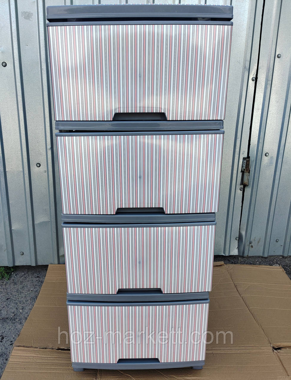 Пластиковий сірий комод Смужки рожеві, фото 1