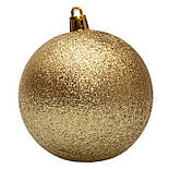 Набір ялинкових іграшок - кулі, 3 шт, D8 см, золотистий, гліттер, пластик (030675-2), фото 2
