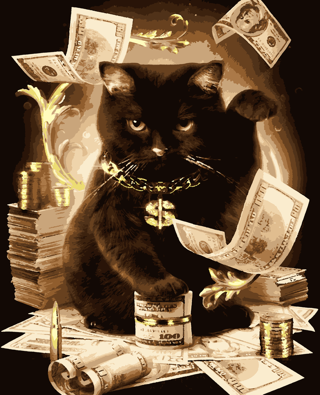 Картины по номерам Artissimo Денежный кот с золотой краской 50*60 см
