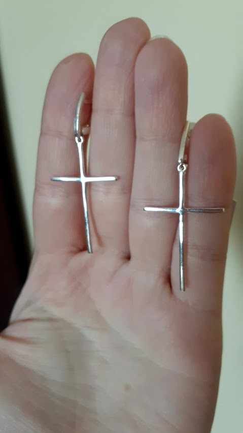 Стильні срібні сережки стайл із хрестом, фото 1