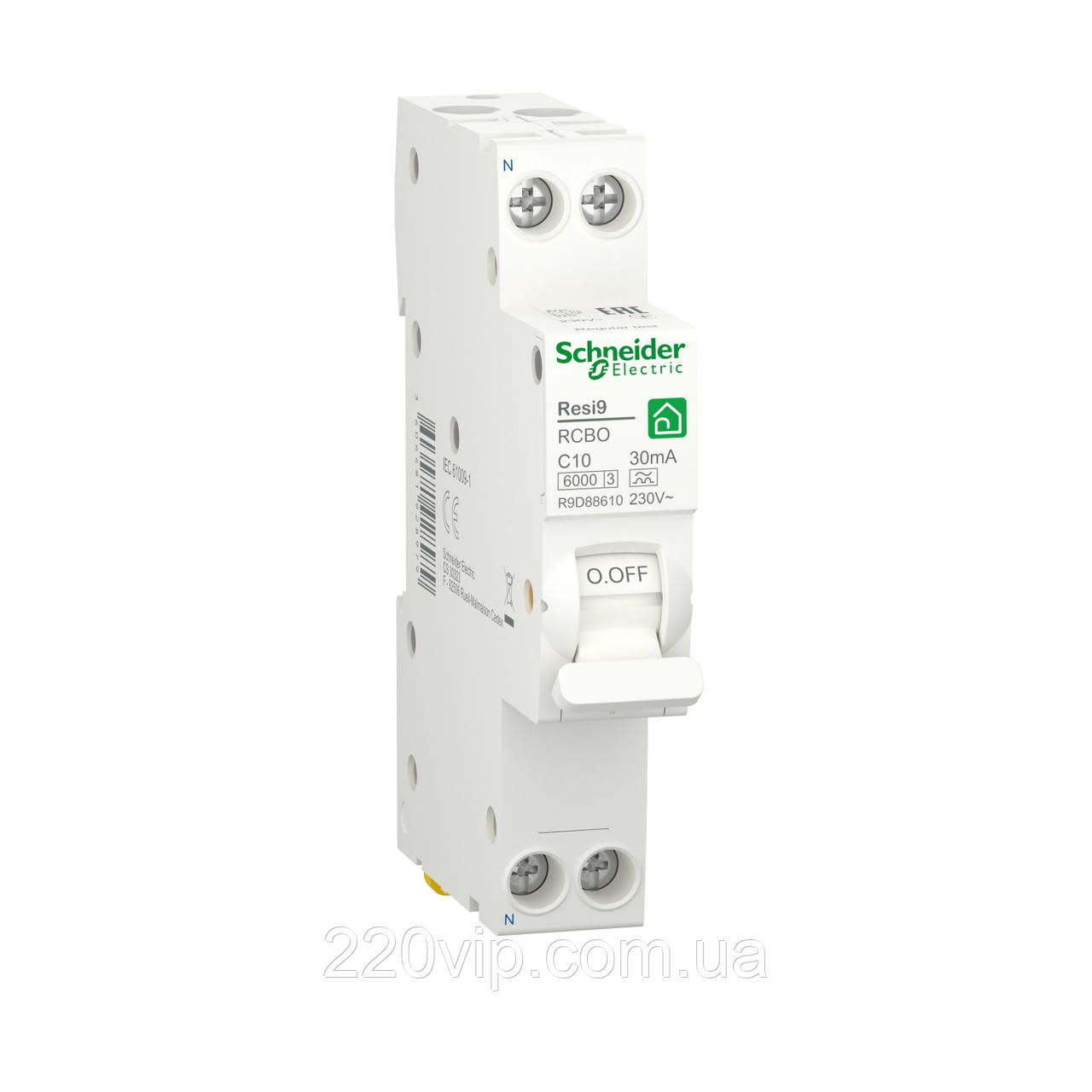 1M 1P+N 10A C 30mA, АC, 6kA, RESI9 Schneider-Electric Диференціальний автоматичний вимикач, R9D88610
