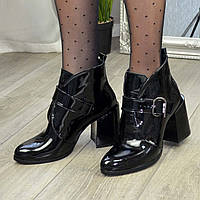 Ботинки черные лаковые женские на высоком каблуке. 38 размер