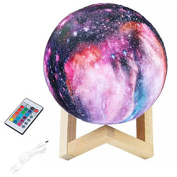 Нічник 3D Moon Night Light акумуляторний з USB, 16 кольорів + Пульт / Настільна лампа-світильник 3D Космос