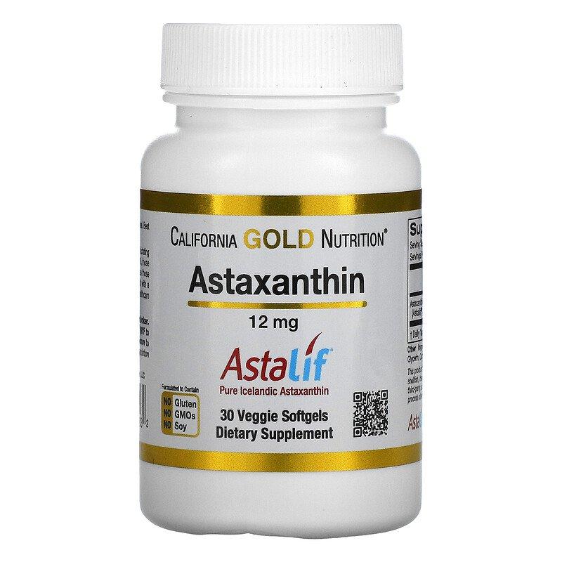 California Gold Nutrition, астаксантин, чистий ісландський продукт AstaLif, 12 мг, 30 таблеток